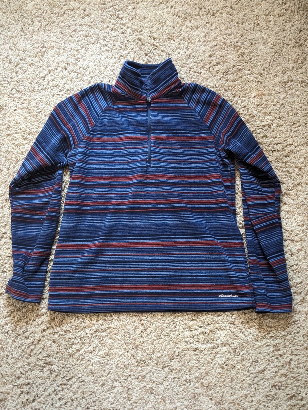 Eddie Bauer Women's Fleece Quarter-Zip Sz Large Red + Blue Stripes